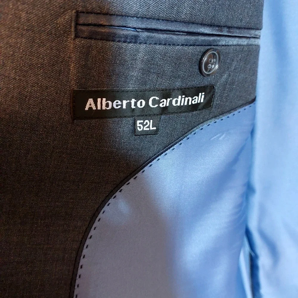 Alberto Cardinali Men's Two 2‎ Piece Suit Slim Fit Jacket 52L Pants 46L Waist